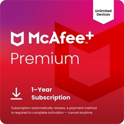 McAfee+ Premium Individual (Windows, macOS, Android, iOS) - Unlimited Devices - 1 Year Subscription ( Download)