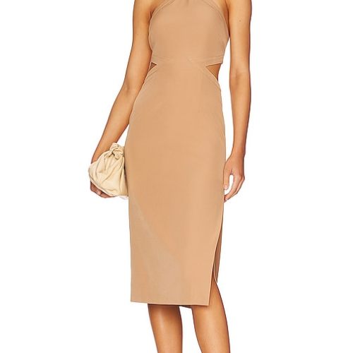 Bardot Amara Halter Midi Dress in Beige