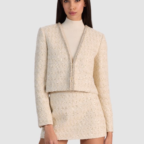 alice olivia EMBELLISHED TWEED JACKET