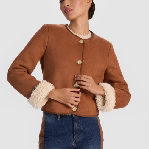 alice olivia ALMA VEGAN SUEDE TEDDY JACKET