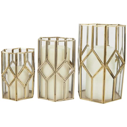 CosmoLiving by Cosmopolitan Gold Line & Diamond Hexagon Candle Lantern Set | Michaels