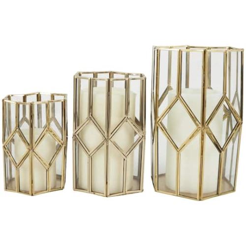 CosmoLiving by Cosmopolitan Gold Line & Diamond Hexagon Candle Lantern Set | Michaels
