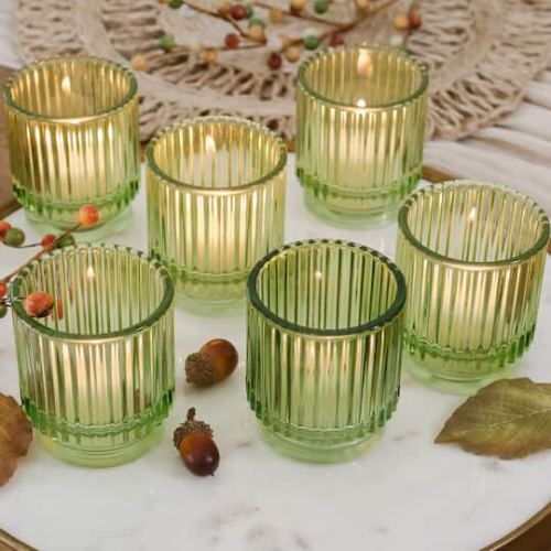 Kate Aspen Ribbed Green Glass Votive Candle Holder Set, 6ct. | 2.25 x 3.2 | Michaels
