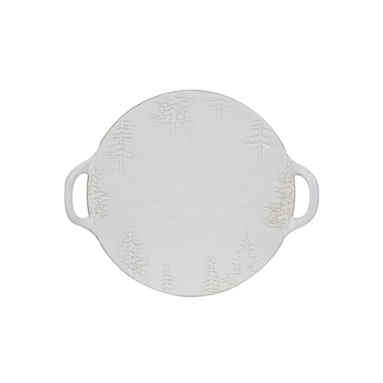 Hello Honey 16 White Reactive Glaze Debossed Trees Round Stoneware Platter with Handles | Michaels