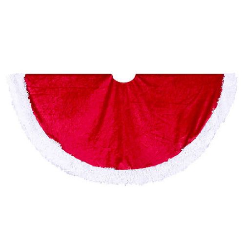 Kurt Adler 48 Red Velvet Tree Skirt with White Trim, One Size, Red