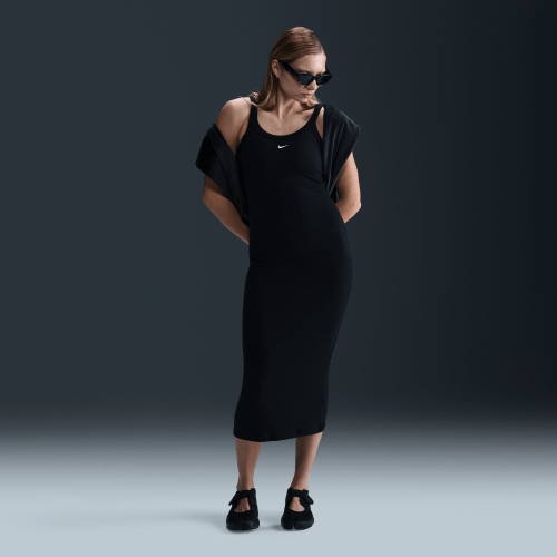 Womens Nike Sportswear Chill Knit Tight Mini-Rib Tank Top Dress in Black | HJ0710-010