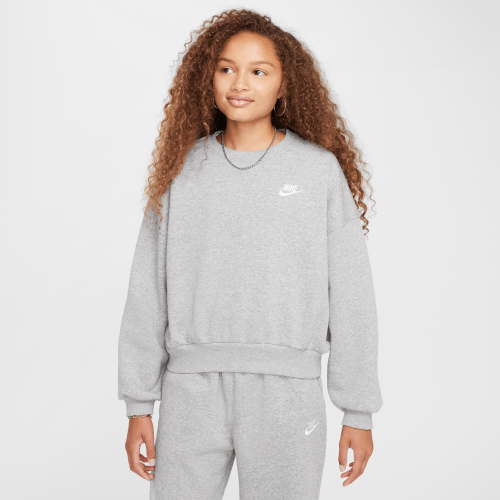 Unisex Nike Sportswear Club Fleece Girls Boxy Crew-Neck Sweatshirt in Grey | FZ9244-063
