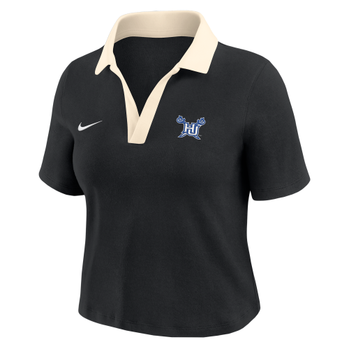 Nike Womens College University) Short-Sleeve Polo Crop Top in Black