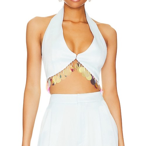 LPA Eleonora Sequin Halter Top in Baby Blue