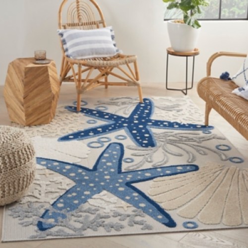 Nourison Home Aloha 36 x 56 Blue/Grey Coastal, Nautical & Beach Indoor/Outdoor Rug