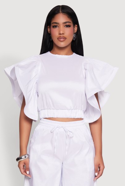 Womens Flutter Sleeve Crop Top, Size S