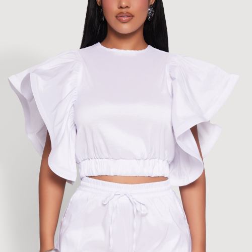Womens Flutter Sleeve Crop Top, Size S