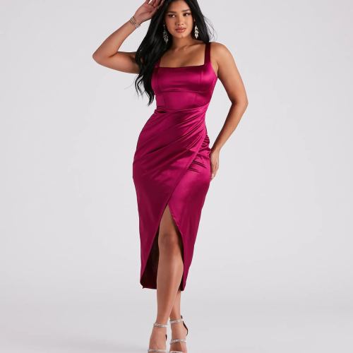 Samantha Formal Satin Midi Dress