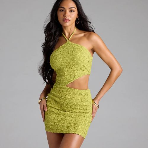 Striking A Pose Halter Cutout Mini Dress