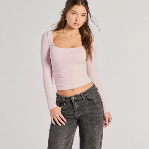 Elevated And Cute Long Sleeve Ruched Crop Top