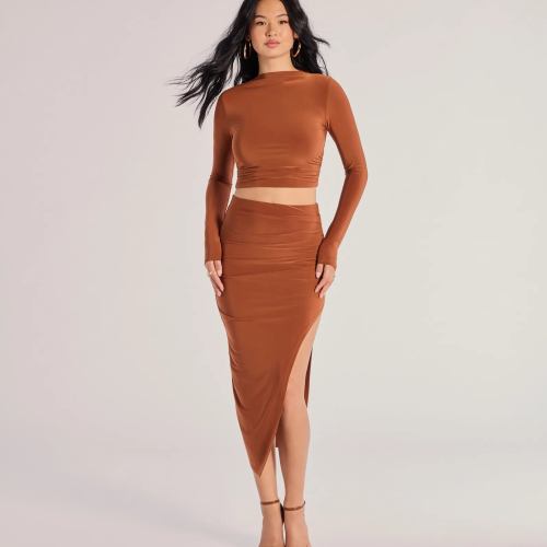 Bold Staple Ruched Asymmetrical Midi Skirt