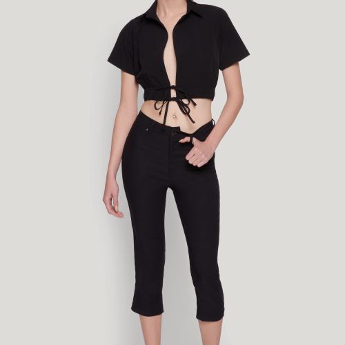 Womens Open Tie Front Cropped Shirt