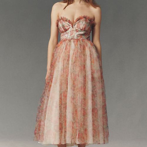 Audrey Tulle Strapless Fit-and-Flare Maxi Dress