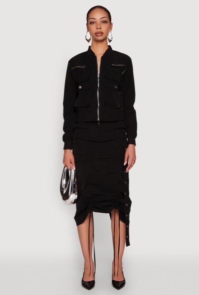 Womens High Waisted Grommet Detail Drawstring Skirt
