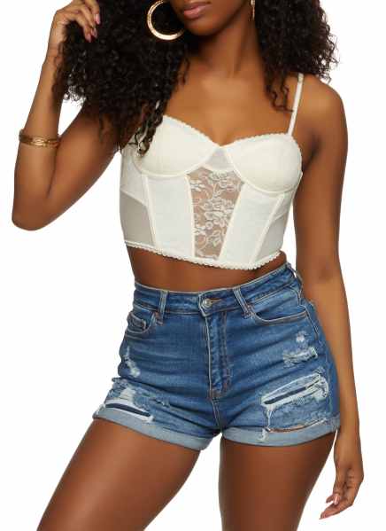 Womens Floral Lace Corset Bustier Top, White
