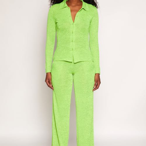 Womens Daisy High Waisted Wide Leg Pants, Green, Size M