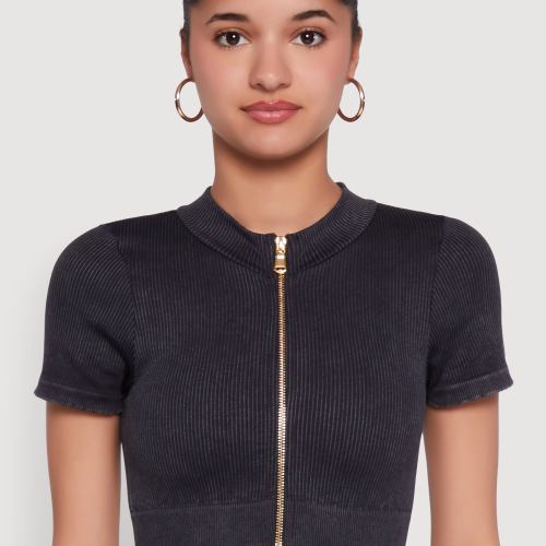 Womens Daisy Seamless Double Zip Front Crop Top
