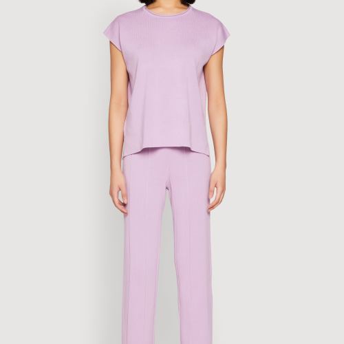 Womens Daisy Knitted Pintuck Pants, Purple, Size M