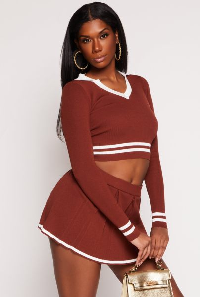 Womens Daisy Varsity Stripe Detail Crop Top