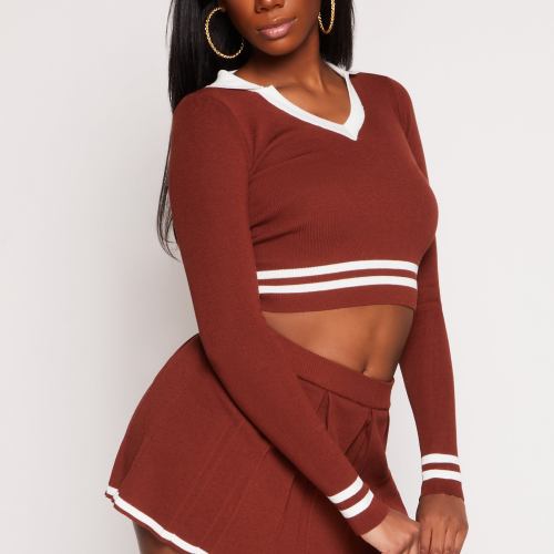 Womens Daisy Varsity Stripe Detail Crop Top