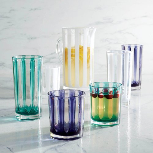 Set of 6 Riviera Striped Acrylic Drinkware – Teal, Teal Double Old-fashioned – Frontgate