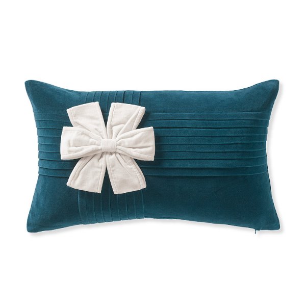 Holiday Bow Velvet Pillow Cover Teal, x Teal, Frontgate