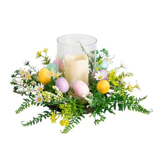 8 Artificial Easter Candle Holder Arrangement By Nearly Natural in Green | 15 x 15 x 8 | Michaels