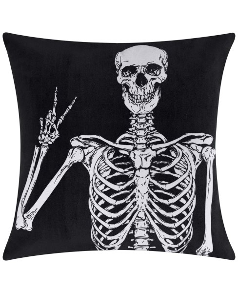 Edie@Home Halloween Velvet Peace Skeleton Decorative Pillow, 18 x 18 - Black Multi