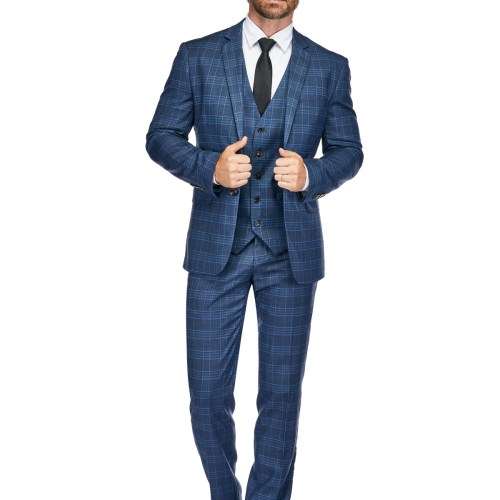 Slim Fit 3PC Check Mens Suit – Sand