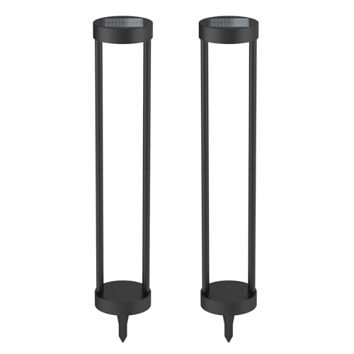 Solar Bollard Lights Outdoor, 24” Tall Stainless Steel & Iron