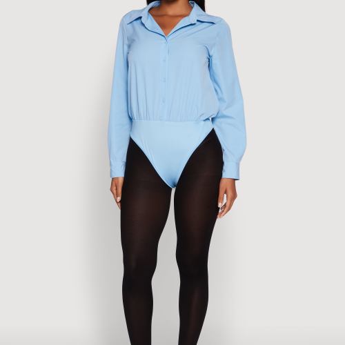 Womens Daisy Collared Button Front Thong Bodysuit