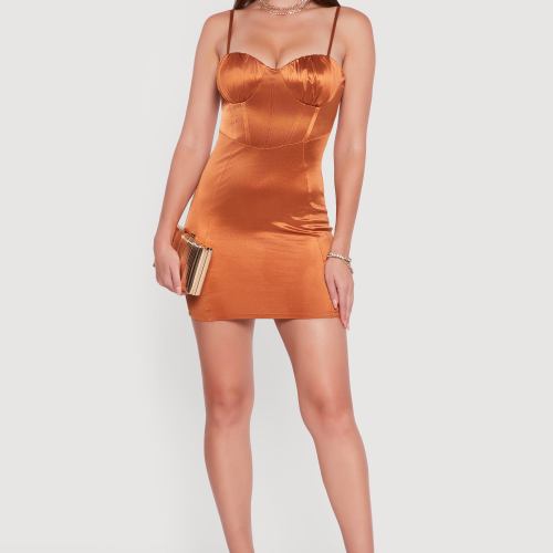 Womens Satin Sleeveless Sweetheart Bustier Dress