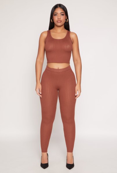 Womens Daisy Ribbed Knit High Waisted Leggings