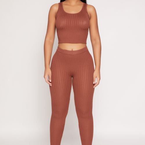 Womens Daisy Ribbed Knit High Waisted Leggings