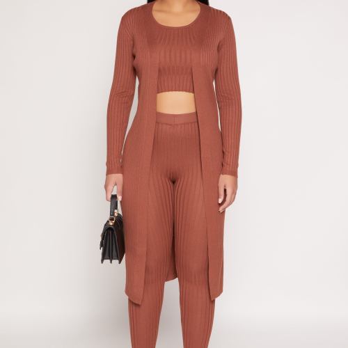 Womens Daisy Ribbed Knit Open Front Duster