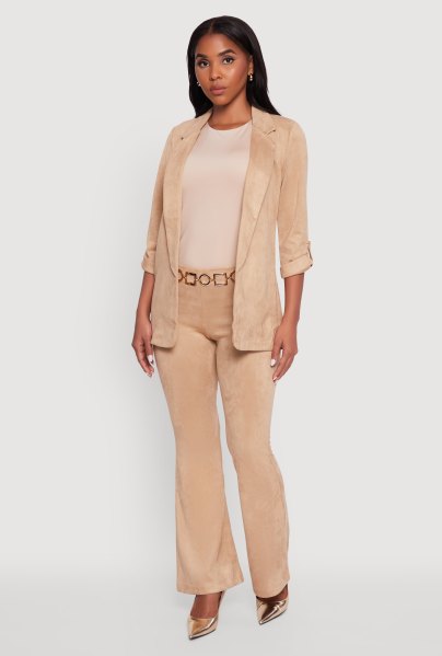 Womens Faux Suede Pull On Flare Pants