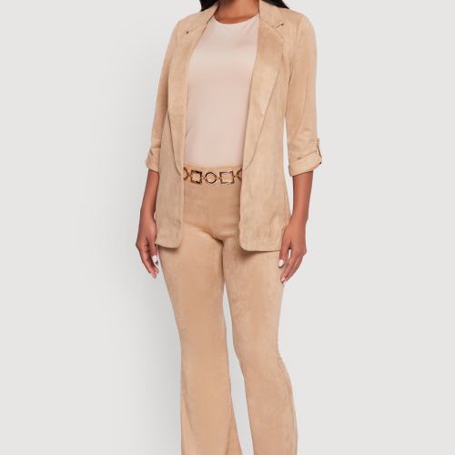 Womens Faux Suede Pull On Flare Pants, Khaki