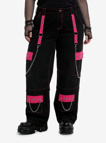 Hot Pink & Black Grommet Chain Carpenter Pants Plus