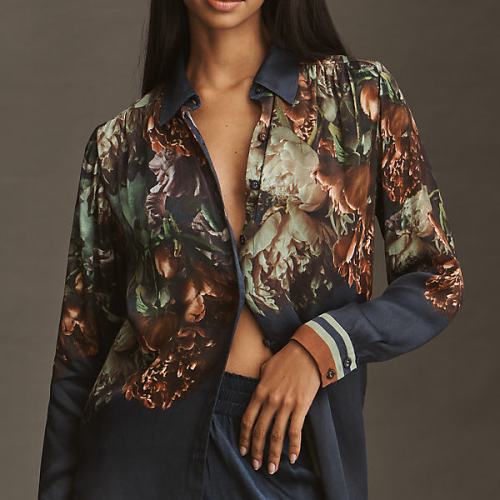 Blooming Long-Sleeve Collared Blouse