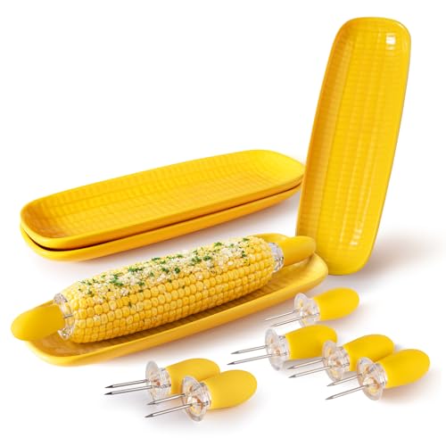 3D Embossed Corn on the Cob Dishes, Set of 4 with 8 Corn Cob Holders