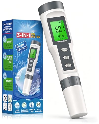 pH Meter, Digital 3-in-1 for Drinking Water, Aquarium, Pool, Hydroponics, Hot Tub, Garden, Wine, Lab