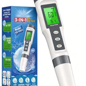 pH Meter, Digital 3-in-1 for Drinking Water, Aquarium, Pool, Hydroponics, Hot Tub, Garden, Wine, Lab