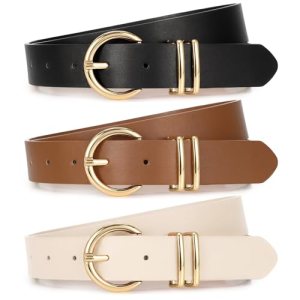 3-Pack Women Belts with Gold Buckle