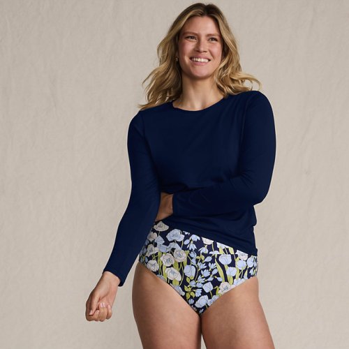 Womens SunShade UPF 50 Sleeve Rash Guard Swim Tee Lands End
