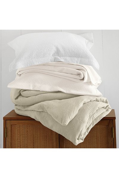 Basketweave Cotton Matelasse Coverlet - Lands End - Ivory - T